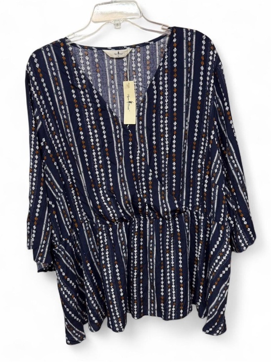 Agnes Orinda Tops - Agnes Orinda Plus Size 4X Geometric Peplum Blouse Navy Boho Wrap V-Neck NWT